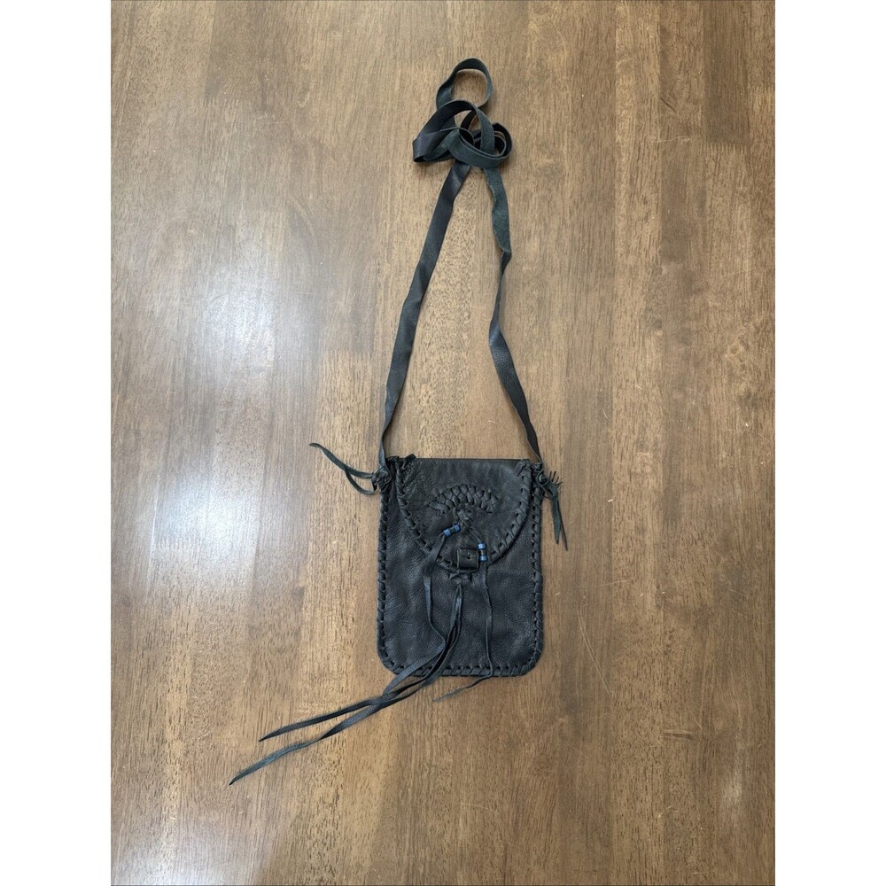 Boho Leather Bag Lot 2 Fringe Fur Shoulder Bag Mini Pouch Western Artisan Y2K - Picture 5 of 14